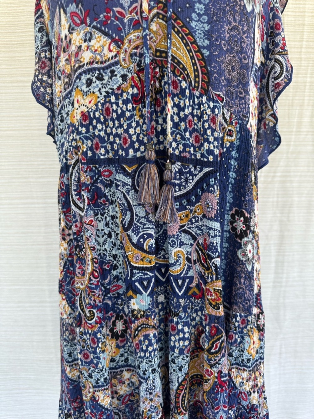 Knox Rose Navy Blue Floral Tassel Peasant Dress - Picture 13 of 17
